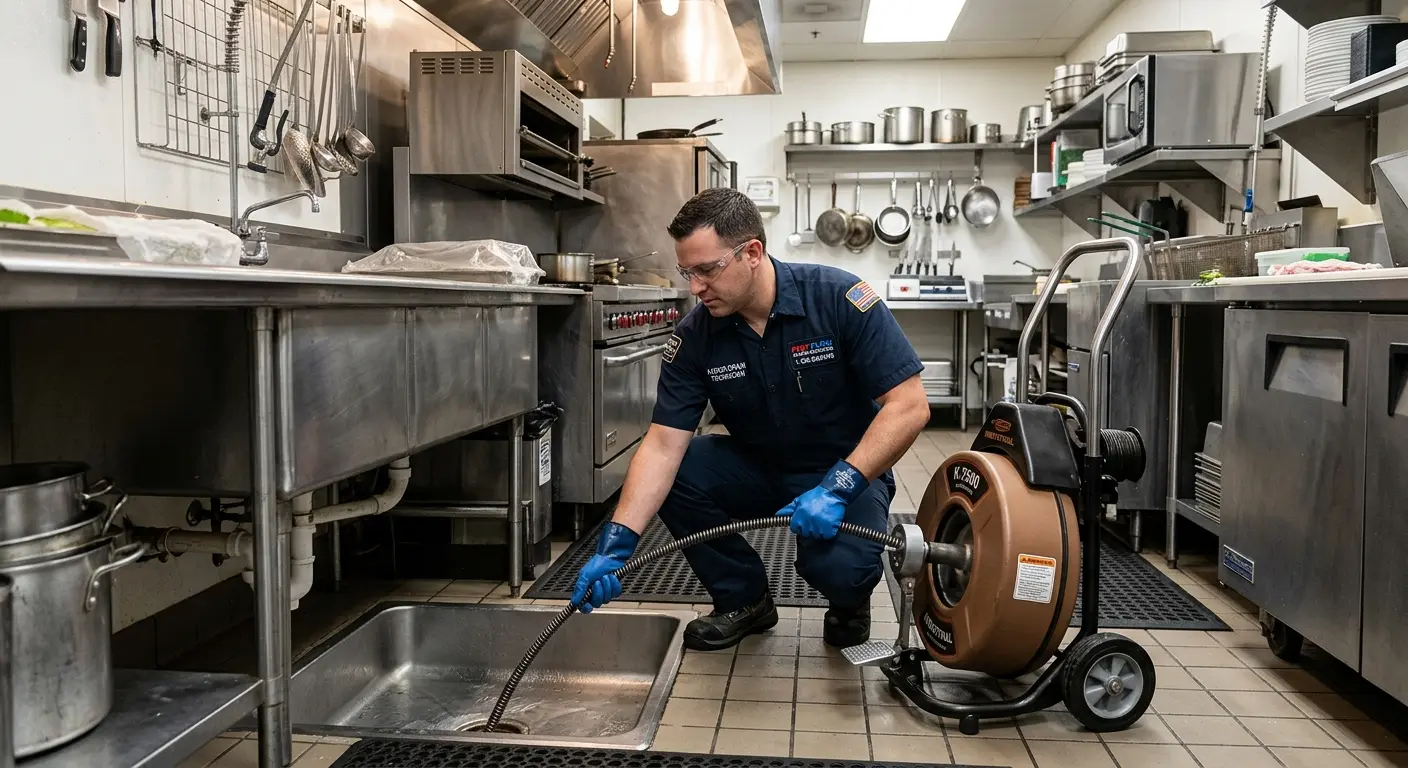 Commercial drain cleaning service in a restaurant kitchen in Lansdale